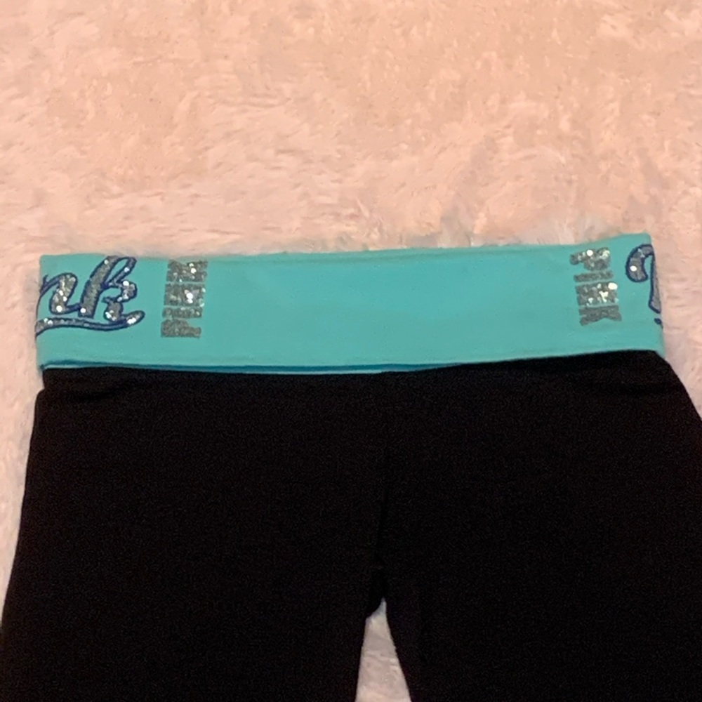 Victoria’s Secret Pink Bling Sequin Black Aqua Turquoise Yoga Leggings Tights - Picture 5 of 15